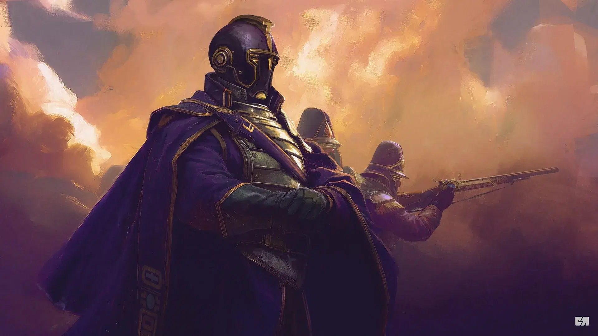 Arcflame Frontiers key art: a Kingdom of Akel commander with musketeers